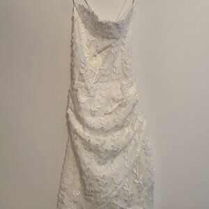 NWOT White Floral Embroidery Mini Dress - Lace Up Back - Size Small